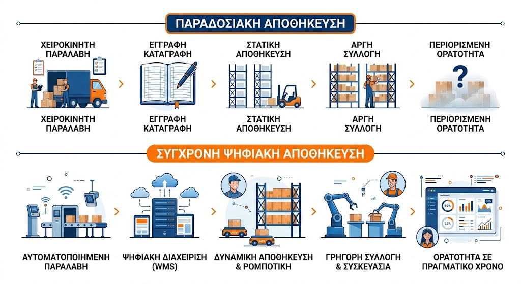 Σύγκριση ροής εργασιών παραδοσιακής αποθήκευσης και cross docking logistics